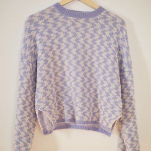 Periwinkle Light Purple / Blue Wavy Checkered Print Pullover Sweater Size Small